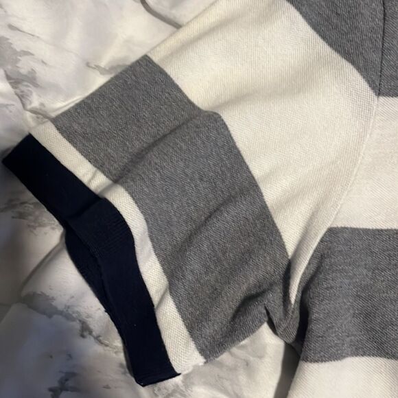 Express Mens Short Sleeve Polo Size Large Grey And White Striped - Picture 5 of 7